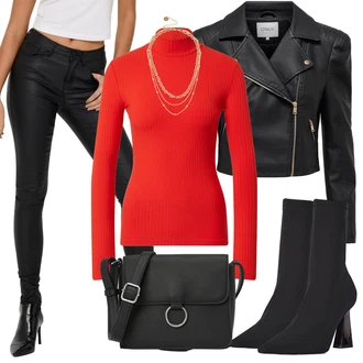 Outfit s Černá/Šedá/Bílá Krátký Bund/Kožené Bund Bunda z Umělé Kůže/Kožené Bund/Motorkářské Bund/Krátký Bund Only "Módní jarní outfit"