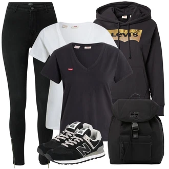 Outfit s Černá Teniska/Zimní bota/Nízká bota na podpatku New Balance "Módní jarní outfit"