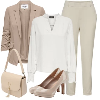 Elegantní Outfit s Béžová/Khaki/Hnědá 7/8 Kalhoty/Kalhoty se Štěrbinou/Bengaline Kalhoty/Kalhoty s nášivkou uprostřed/Navlékací Kalhoty/Mušelínové kalhoty/Chinos/3/4 Kalhoty/Úzká Kalhoty/Rovná Kalhoty VERO MODA "Módní zimní outfit"Look: Elegantní, Kancelář, Venkovní, Chytrý příležitostný