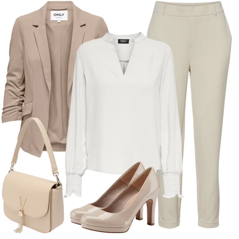 Kombinace Béžová/Khaki/Hnědá Rovná Kalhoty/Chinos/3/4 Kalhoty/Bengaline Kalhoty/Navlékací Kalhoty/Úzká Kalhoty/Mušelínové kalhoty/Kalhoty s nášivkou uprostřed/Kalhoty se Štěrbinou VERO MODA