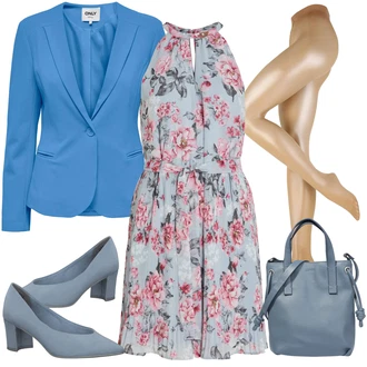 Výstřih na ramena Outfit s Šedá/Světle modrá/Modrá Šaty s Kapsou/Šaty s laclem/Šaty S Potiskem/Šaty s výstřihem/Letní Šaty/Šaty Bez Rukávů Vila "Módní zimní outfit"