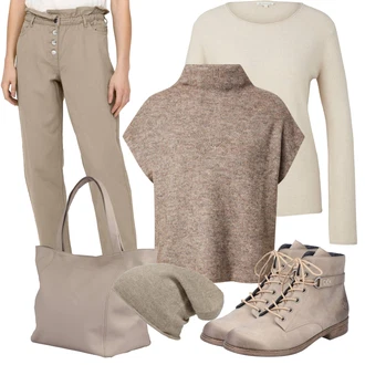 Outfit s Béžová/Khaki Mom Jean/Zkrácené Džíny/Capri Džíny/Zužující se Džíny/Pánské tričko/Dámské Džíny s Délkou 7/8/Girlfriend Džíny/Kotníková Bota/Formální Košile/Boyfriend Džínové kalhoty Only "Módní zimní outfit"