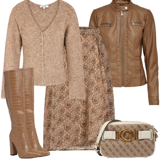 Vysoké Podpatky Outfit s Hnědá/Béžová Bota se širokým nohavici/Kozačka nad Kolena/Kozačka po Kolena/Špičatá Kozačka/Kožená Kozačka nad Koleno/Klasická kozačka/Dlouhá Kozačka/Kozačka Na Podpatku misspap "Módní zimní outfit"