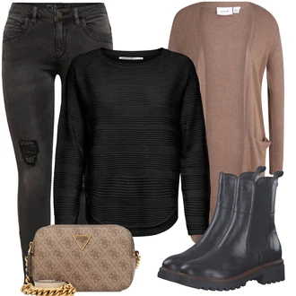 Outfit sa Smeđa/Bež/Ljubičasta/Siva Pletenina/Pletivo Veći Broj/Tunika Vila "Odličan look za slobodno vrijeme"