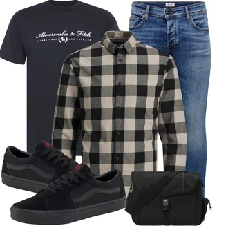 Retro Outfit mit Schwarz Sneaker Skateschuh/Sneaker Low/Canvas-Sneaker Vans "Outfit für den Frühling"Look: Uni, Skater, Gothic, Sportlich, Retro, Elegant, Classic, Streetwear, Ausgefallene