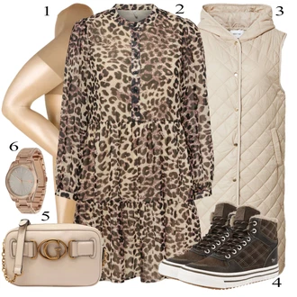 Outfit sa Smeđa/Bež Košulja haljina/Safari haljina/Nicky Haljina/Platnena Haljina Dugih Rukava/Zimska haljina dugih rukava/Bluza Haljina/Haljina S Printom/Haljina tunika/Jesenska Haljina/Dimljena Haljina Only "Tvoj otmjeni outfit"