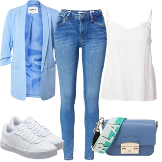 Outfit s Tyrkysový Doplňek/Dlouhá tylová sukně/Dlouhé Kardigany/Dlouhý Zimní Kabát/Taška Přes Rameno/Dlouhé Šaty Furla "Outfit na jaro"