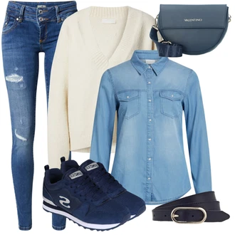 Denim/Traper Outfit sa Svjetloplava/Plava Bluza i Tunika/Bluza Veći Broj Vila "Outfit za zimu"