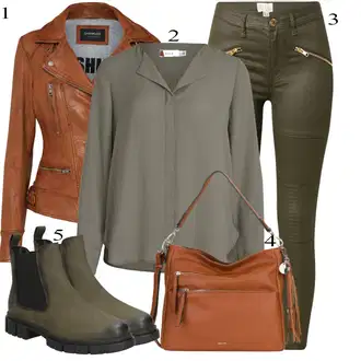 90-ich, Stil Outfit sa Siva/Tamnozelena/Kaki/Bež/Smeđa Bluza s Podignutim Ovratnikom/Bluza Dugih Rukava/Slip-on Bluza/Kožna jakna/Svilena bluza/Bluza s gumbom/Duga Bluza/Tunika Majica/Oversize Bluza Vila "kežual outfit"Look: klasický, Stil, Transparentan, Ured, Vatrogasici, Prekrasan, Ležerno, Retro