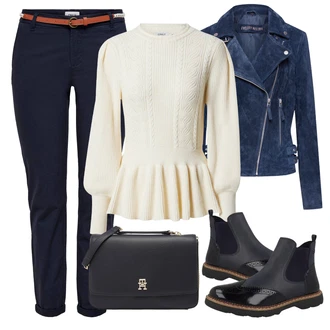 Outfit s Chelsea Boty/Kožená bunda/Plochá Kotníková Bota/Gumová Kotníková Bota S.Oliver "Outfity na volný čas"