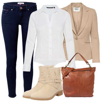 Outfit s Bílá/Krémová Halenka Slim Fit/Halenkové Body VERO MODA "Outfity na volný čas"