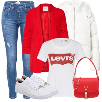 Outfity na zimu s Červená/Tmavě červená Oversize Sako/Boyfriend Sako/Dlouhý Sako/Teplákový blejzr/Kožená bunda pro muže Pieces "Outfity na zimu"