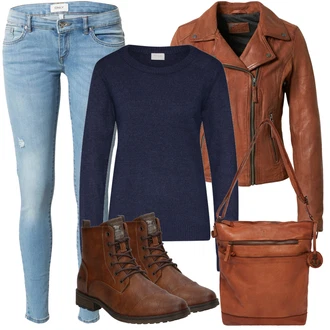 Outfit s Hnědá/Oranžová Kožené Bund Bunda z Umělé Kůže/Kožená vintage bunda/Motorkářská bunda/Motorkářské Bund/Kožené Bund Oakwood "Outfity na zimu"