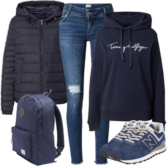 Outfit s Modrá Teniska/Zimní bota/Nízká bota na podpatku New Balance "Outfity na zimu"