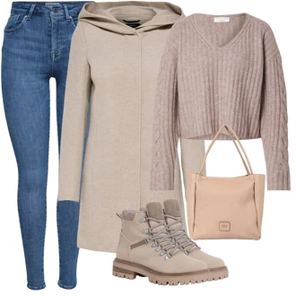 Prošívaný Outfit s Šedá/Hnědá/Béžová/Khaki Scuba Kabát/Pletený Kabát/Kašmírový Kabát/Lehký Kabát/Zimní Kabát Vlněný kabát/Pletený Fleecový Kabát/Vlněný Fleecový Kabát/Lodenový kabát/Kabát s Úzkým Střihem/Kabát s Kapucí Only "Outfity na zimu"