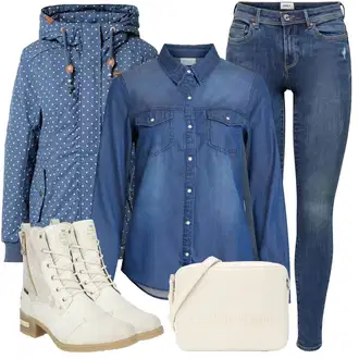 Outfit s Tmavě modrá/Světle modrá/Modrá Outdoorové Bundy/Zimní Bund/Zimní Parka/Plachtařská bunda/Ripstop bunda/Snowboardová Bund/Prošívaná Bunda/Bunda s Kapucí/Tradiční pletená bunda/Přechodné Bundy Ragwear "Outfity na zimu"