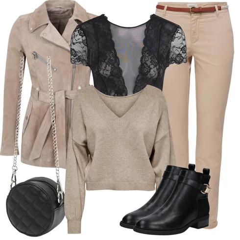 Kombinace Béžová/Khaki/Hnědá Twillová Kalhoty/Úzká Kalhoty/Bengaline Kalhoty/Skinny Kalhoty Only kombinovat s Černá Krajkované tričko/Krajkový Top Pieces