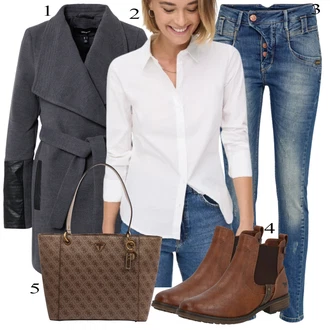 Kombinacije za zimu sa Plava/Bijela Traperice Traperica Niskog Struka/Muška Kožna Jakna/Traperice Slim Kroja/Traperica Niskog Struka/Kožne Cipele/Push-up Traperice Gang "Tvoj otmjeni outfit"