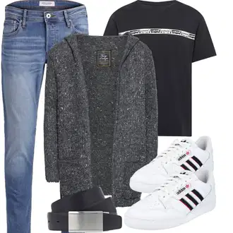 Outfit mit Blau/Dunkelblau/Hellblau Hose Große Größe/Slim Fit Jeans/Leder Schuhe/Low Rise Jean/Lederjacke/Winterjacke/Regular-Fit Jeans/Low Waist Jean/Sportschuhe/Straight Leg Jean/Tapered-Jeans Jack & Jones "Perfekt für die Freizeit"