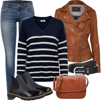Outfit s Chelsea Boty/Kožená bunda/Plochá Kotníková Bota/Gumová Kotníková Bota S.Oliver "Perfektní na zimu"