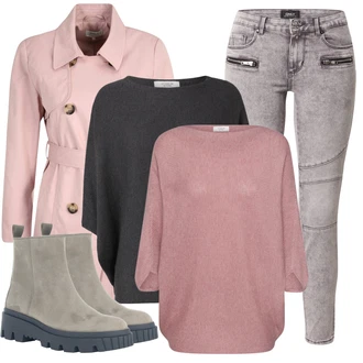 Outfit s Růžová/Béžová/Modrá Umělá Kůže Kabát/Kabát only petite "Perfektní na zimu"