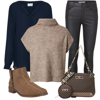 Dlouhé Outfit s Tmavě modrá Kožená bunda pro muže/Hedvábná Halenka/Businessová Halenka/Jednobarevná Halenka/Halenka s Dlouhým Rukávem/Halenkové Body/Žehlení odolná blůza/Slip-on Halenka/Blůza s knoflíčkem/Halenka se Stojatým Límcem Vila "Perfektní na zimu"