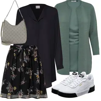 Outfit s Tyrkysový/Zelená/Khaki Pletenina veľkej veľkosti/Tunika/Kabát/Kalhoty Veľké Veľkosti Only "Perfektní na zimu"