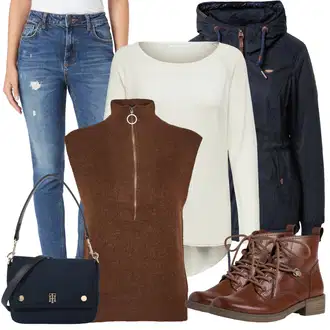 Outfit s Tmavě modrá/Světle modrá Bunda s Bočním Zipem/Bunda 2v1/Funkční Bunda/Podzimní bunda/Outdoorové Bundy/Parka Přechodová Bund/Prošívaná Bunda/Bunda s Kapucí/Zimní Bund/Parka Ragwear "Perfektní na zimu"