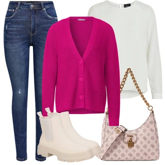 Móda pro plnoštíhlé Outfit s Krémová/Bílá Halenkový Top/Halenka s Dlouhým Rukávem/Slip-on Halenka/Halenka se Stojatým Límcem/Kožená bunda pro muže/Crash blůza/Dětská hračka/Sportovní Halenka/Mušelínová Halenka/Blůza s nášivkou na lokti Object "Perfektní na zimu"