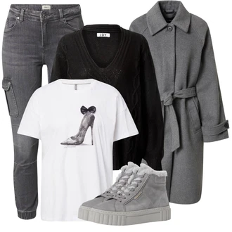 Outfit s Šedá/Světle šedá/Tmavě šedá Cargo džíny/Motorkářské Džíny Only "Perfektní na zimu"