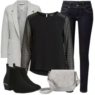 so sponou Outfit s Černá Halenka s Dlouhým Rukávem/Sportovní Halenka/Průhledná blůza/Kožená bunda/Halenkový Top/Crash blůza/Halenka se Stojatým Límcem Object "Perfektní na jaro"