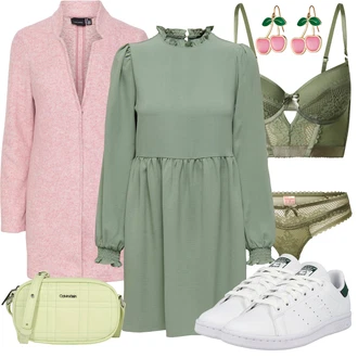 Outfit s Tmavě zelená/Zelená/Světle zelená Podprsenka Bez Kostic/Prsatější střih podprsenky/Podprsenka s kosticemi/Podprsenka Balconette/Dámská korzetová sportovní podprsenka/Trojúhelníkový Podprsenek/Zmenšující Podprsenek HUNKEMÖLLER "Perfektní na jaro"