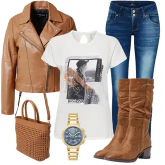 Outfit s Hnědá/Béžová Vintage kozačka/Bota se širokým nohavici/Kovbojská kotníková bota/Špičatá Kozačka/Westernová Kotníková Bota/Jezdecká Bota/Bota na klínku/Klasická kozačka/Kovbojská Bota MTNG "Perfektní na jaro"