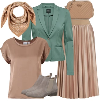 Prošívaný Dlouhé / Maxi Outfit s Hnědá Taška/Dlouhá tylová sukně/Dlouhé Šaty/Doplňek/Dlouhý Zimní Kabát Guess "Perfektní na jaro"