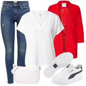 Outfit s Červená/Tmavě červená Oversize Sako/Boyfriend Sako/Dlouhý Sako/Teplákový blejzr/Kožená bunda pro muže Pieces "Perfektní na jaro"