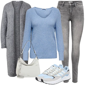 Mom Křest Outfit s Šedá/Světle šedá Móda Pro Plnoštíhlou Pletenina veľkej veľkosti Edited "Perfektní na zimu"Look: Pro Dům, Mom, Příliš oblečený, Nadrozměrné, Univerzitní, Bar, Křest, Koncert, Biřmování, Chatky, Den matek, Škola, Zvláštní příležitosti