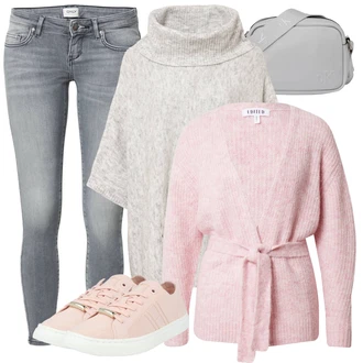 Outfit s Hnědá/Šedá/Světle šedá/Béžová Pončo & Kimono Pletené pončo/Pončo/Pončo s kapucí Only "Perfektní na zimu"
