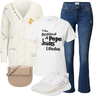 Outfit s Modrá Džín s Širokou Nohavicí Only "Perfektní na zimu"