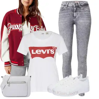 Outfit s Hnědá/Červená/Tmavě červená Vintage Bund/Univerzitní Bunda/Trenérská bunda/Bomber bershka "Praktický vzhled"