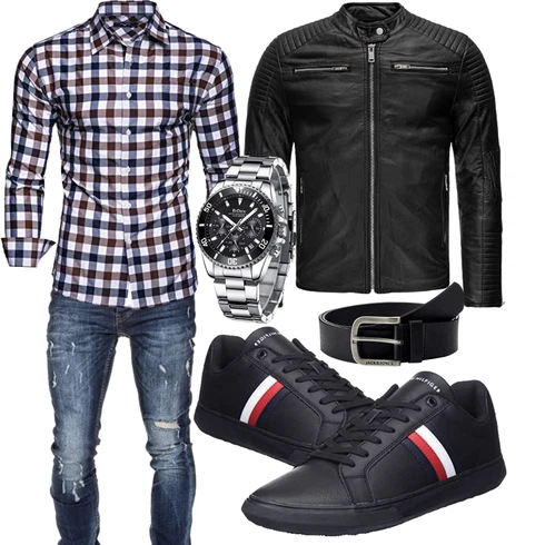 Schwarz/Rot Vintage LederJacke/MotorradJacke/Jacke mit Seitlichem Reißverschluss/BikerJacke/KunstlederJacke Redbridge kombinieren