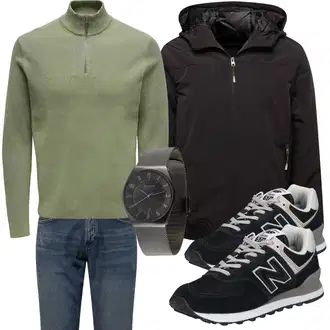 Sommer Outfit mit Blau/Dunkelblau Winterjacke/Vintage Jeans/Herren Lederjacke/Tapered-Jeans/Straight Leg Jean/Formelles Hemd/Regular-Fit Jeans/Mom Jean/Jeans mit Schlitz/Girlfriend Jeans/Dad Jeans/Cropped Jeans/Sportschuhe/Boyfriend Jean/Damen 7/8-Länge Jeans Only & Sons "Praktischer Look"