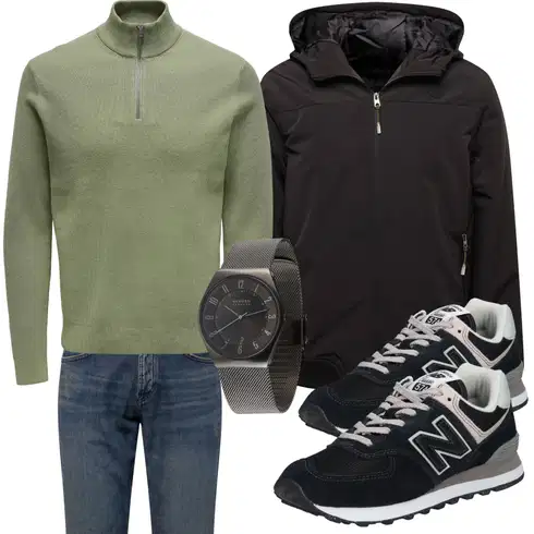 Dunkelgrün/Grün Pullover mit Reißverschluss Only & Sons kombinieren