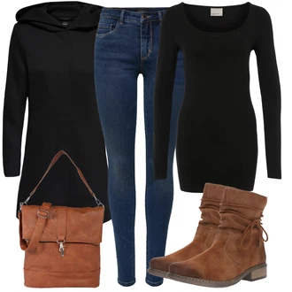 Outfit sa Crna Majica I Top Veći Broj/Pletivo Veći Broj/Haljina Veći Broj/Bluza Veći Broj/Tunika VERO MODA "Savršen za slobodno vrijeme"
