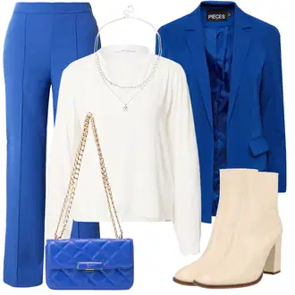 Outfit sa Plava/SvjetloPlava Bootcut Hlača/Hlača od Odijela/Lepršave Hlača/Štofaste hlača/Naborane hlače/Hlače s Prorezom/Poslovna Hlača/Hlače Visokog Struka/Ravna Hlača/Hlače od muslina/Marlene Hlača Pieces "Savršena uredska odjeća"
