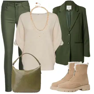 Outfit sa Zeleno Traperica Niskog Struka/Traperica Niskog Struka/Traper Jakna/Remen/Traperice Ravne Nogavice Vila "Savršen za posao"