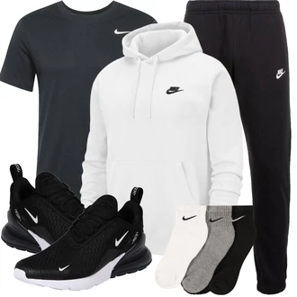 Outfit mit Schwarz Schuh Ohne Schnürsenkel/Sommer Sneaker/Turnschuh ohne Schnürsenkel/gesundheitsschuh/Sneaker Mit Lochmuster Nike Sportswear "Sport Outfit"