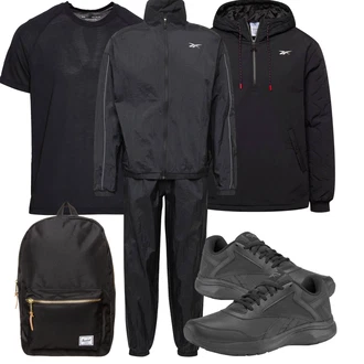 Outfit mit Dunkelgrau/Schwarz/Grau Trainingsanzug/Trainingsanzug/Jogginganzug Reebok "Sport Outfit"