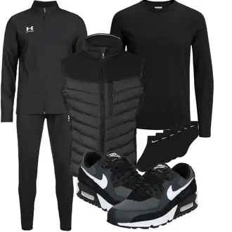 Outfit mit Schwarz/Grau/Dunkelgrau Wollpullover/Einfacher Pullover/Basic Pullover/Feinstrickpullover/Rundhals Pullover/Kaschmir Pullover/Pullover mit Stehkragen/Damen Pullover Jack & Jones "Sportliches Outfit"