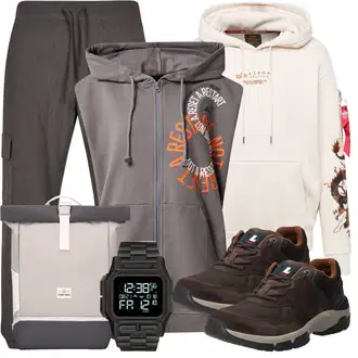 90er Outfit mit Khaki/Braun/Grau Hose Große Größe/Cargohose/Cargo-Jogginghose/Musselin Hose/Leinenhose Urban Classics "Sportliches Outfit"Look: Classic, Outdoor, Workwear, Safari, Büro, Smart Casual, 90er