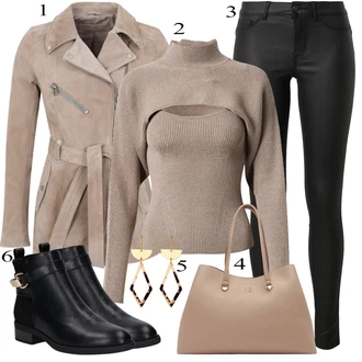 outfit mit Črna/Bela Usnjena Hlača/Leginge v Videzu Usnja/Usnjena pajkica/Treggings/Slim & Skinny Hlača Skinny Hlače/Hlače iz Imitacije Usnja Pieces "Pokrivalo za pomlad"